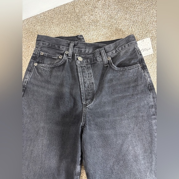NWT! AGOLDE Free People Criss Cross Straight Jeans in Shambles 26 Black Acid - Picture 11 of 13